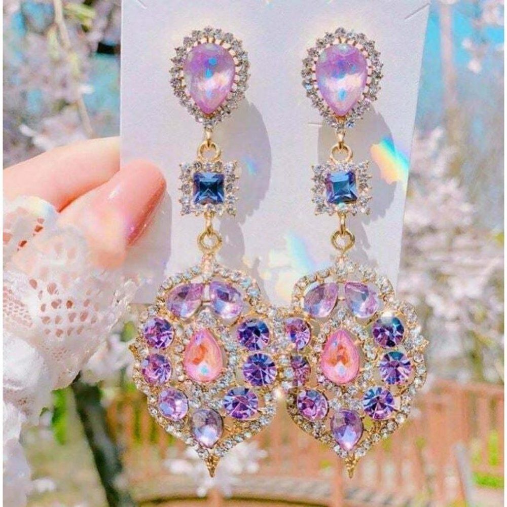 Enchanted Vintage Boho Elegant Waterdrop Crystal Oval Flower Dangle Pink Earring